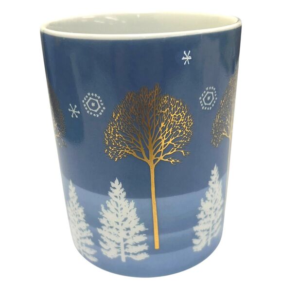 Vintage Andre Richard Blue Christmas Cup & Plate Set Snow Gold Trees Japan - Picture 4 of 10